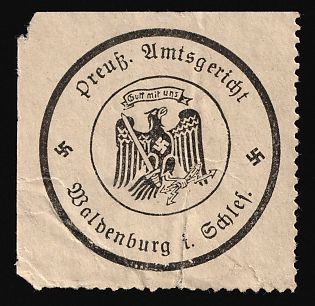 1933-1945 Waldenburg t. Schles Prussia District Court Third Reich Nazi Germany Mail Seal