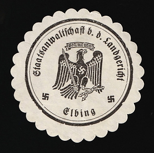 1933-1945 Elbing Public prosecutor b. d. Regional Court Third Reich Nazi Germany Mail Seal