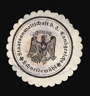 1933-1945 Schneidermuhl Public prosecutor b. d. District Court Third Reich Nazi Germany Mail Seal