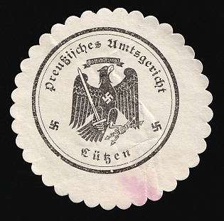 1933-1945 Lutzen Prussian District Court Third Reich Nazi Germany Mail Seal