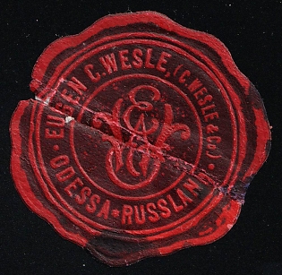 'C. WESLE and CO', Odessa, Commercial Mail Seal Label on piece, Russian Empire Cinderella, Ukraine
