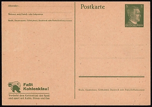 1943-44 5pf 'Catch Coal Theft', Third Reich, Germany, Postal Stationery Postcard of Hitler Issue