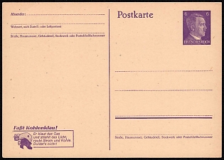 1943-44 6pf 'Catch Coal Theft', Third Reich, Germany, Postal Stationery Postcard of Hitler Issue