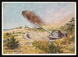 1933-1945 'Wehrmacht Heavy Coastal Battery' Army Military Nazi Propaganda Postcard