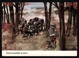 1933-1945 'Infantry Gun in Fire' Army Military Nazi Propaganda Postcard