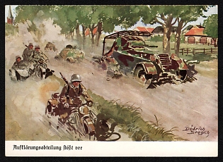 1933-1945 'Reconnaissance Detachment Advances' Army Military Nazi Propaganda Postcard