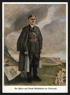 1933-1945 'The Fuhrer and Supreme Commander of the Wehrmacht' Adolf Hitler Nazi Propaganda Postcard