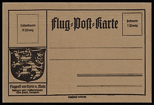 1912 1-st German Airmail Postal Stationery Postcard on the Frankfurt am Main, German Empire, Germany, Delivery by Zeppelin Airship LZ 10 'Scwaben' or Aircraft Gelber Hung