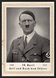 1939 'Hail and thanks to the Fuhrer' Adolf Hitler Nazi Propaganda Postcard