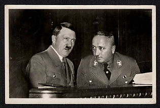 1933-1945 'The Fuhrer and Dr. Ley' Adolf Hitler Nazi Propaganda Postcard