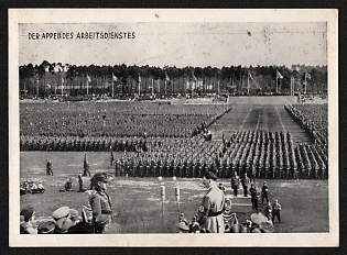 1934 'The Labor Service Roll-By' Nuremberg Rallies Reich Party Day (Reichsparteitag) Nazi Propaganda Postcard