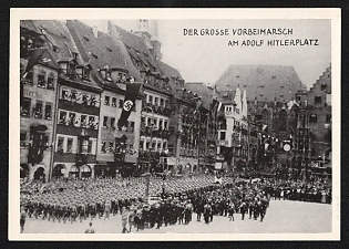 1933 'The Grand March Past Adolf Hitler Square' Nuremberg Rallies Reich Party Day (Reichsparteitag) Nazi Propaganda Postcard