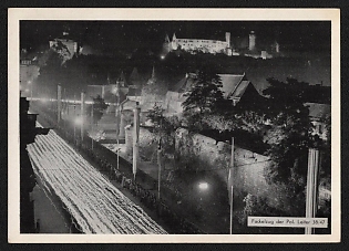 1938 'Torchlight Procession of the Political Leaders' Nuremberg Rallies Reich Party Day (Reichsparteitag) Nazi Propaganda Postcard