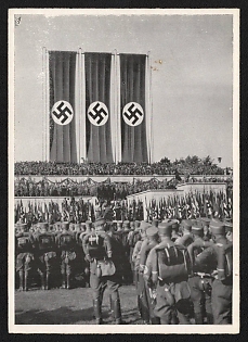 1934 'Reich Party Rally Nuremberg 1934 Sa Roll Call in the Luitpold Arena Standing at Attention - the Fuhrer Speaks' Nuremberg Rallies Reich Party Day (Reichsparteitag) Nazi Propaganda Postcard