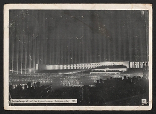 1936 'Official Roll Call on the Zeppelin Meadow. Reich Party Rally 1936' Nuremberg Rallies Reich Party Day (Reichsparteitag) Nazi Propaganda Postcard