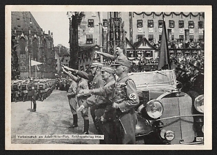 1936 'March Past Adolf Hiller Square. 1936 Reich Party Rally' Nuremberg Rallies Reich Party Day (Reichsparteitag) Nazi Propaganda Postcard