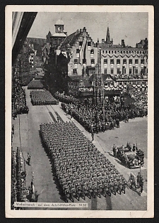 1938 'March-Past on Adolf Hitler Square' Nuremberg Rallies Reich Party Day (Reichsparteitag) Nazi Propaganda Postcard