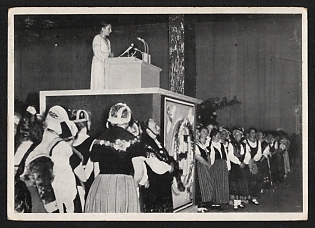 1933-1945 'A Woman Speaks at a Podium in front of People' Nuremberg Rallies Reich Party Day (Reichsparteitag) Nazi Propaganda Postcard