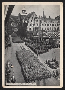 1938 'March-Past on Adolf Hitler Square' Nuremberg Rallies Reich Party Day (Reichsparteitag) Nazi Propaganda Postcard