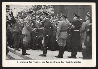 1938 'Greetings to the Fuhrer before the Opening of the Party Congress' Nuremberg Rallies Reich Party Day (Reichsparteitag) Nazi Propaganda Postcard