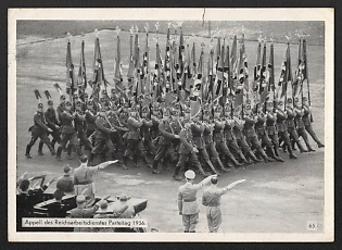 1936 'Roll Call of the Reich Labor Service, Party Rally 1936' Nuremberg Rallies Reich Party Day (Reichsparteitag) Nazi Propaganda Postcard