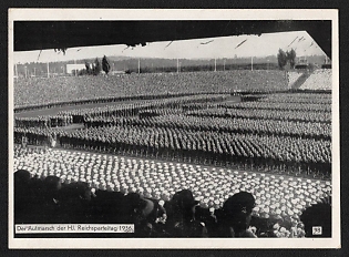1936 'The Parade of the Hitler Youth, Reich Party Congress 1936' Nuremberg Rallies Reich Party Day (Reichsparteitag) Nazi Propaganda Postcard
