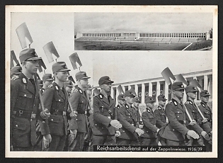 1936 'Reich Labor Service on the Zeppelin Meadow' Nuremberg Rallies Reich Party Day (Reichsparteitag) Nazi Propaganda Postcard