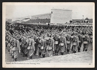 1936 'Roll Call of the Reich Labor Service, Party Congress 1936' Nuremberg Rallies Reich Party Day (Reichsparteitag) Nazi Propaganda Postcard