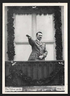1936 'The Fuhrer Salutes' Nuremberg Rallies Reich Party Day (Reichsparteitag) Nazi Propaganda Postcard