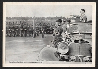 1936 'Roll Call of the Reich Labor Service, Party Congress 1936' Nuremberg Rallies Reich Party Day (Reichsparteitag) Nazi Propaganda Postcard