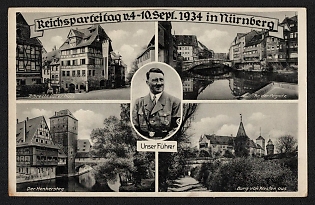 1934 'Reich Party Rally from September 4-10, 1934 in Nuremberg' Nuremberg Rallies Reich Party Day (Reichsparteitag) Nazi Propaganda Postcard