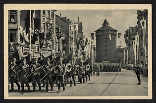 1937 'Nuremberg, the City of the Nazi Party Rallies Entry of the Labor Service' Nuremberg Rallies Reich Party Day (Reichsparteitag) Nazi Propaganda Postcard