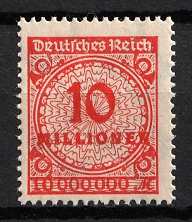 1923-24 10Mio Weimar Republic, Germany (Thicker Numbers in the Value Box)