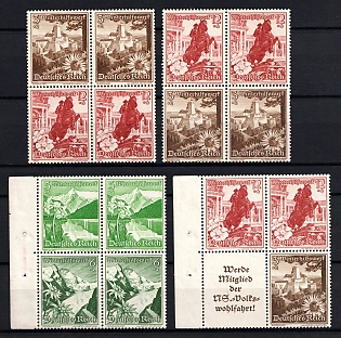 1938 Third Reich, Germany, Se-tenants, Zusammendrucke, Blocks of Four