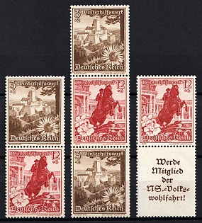 1938 Third Reich, Germany, Se-tenants, Zusammendrucke