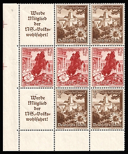 1938 Third Reich, Germany, Se-tenant, Zusammendrucke, Block (Corner Margin)