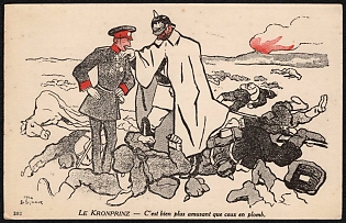 1914-1918 France, Anti-Germany Propaganda, 'The Kronprinz it's Much more Amusing than those Made of Lead', WWI Caricature Postcard