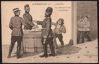 1914-1918 France, Anti-Germany Propaganda, 'The Giuramento Di... Londra the London Oath', WWI Caricature Postcard