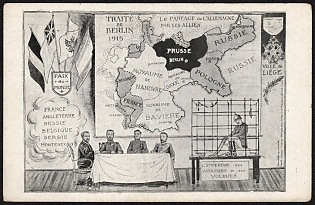 1914-1918 France, Anti-Germany Propaganda, 'The Partition of Germany by the Allies', WWI Caricature Postcard