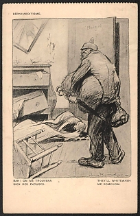 1914-1918 France, Anti-Germany Propaganda, 'Bah! They'll Find Me Many Excuses. They'll Whitewash Me Somehow', WWI Caricature Postcard