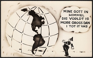 1939-1945 France, Anti-Germany (Anti-Nazi) Propaganda, 'Mine Gott in Himmel Dis Vorldt is More Gross Dan I Tot it Vas', WWII Caricature Postcard