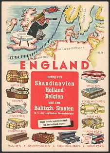 1933-1945 Germany, Anti-Great Britain Propaganda, 'England Moved from Scandinavia, Holland, Belgium and the Baltic States', WWI Caricature Postcard