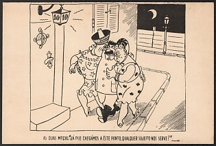 1933-1945 Germany, German Emabassy in Lisbon, Anti-Allies (Anti-Soviet Russia) Propaganda, 'The Two Girls Since We Have Reached this Point, Any Subject Will Fit Us!', WWI Caricature Postcard