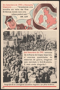 1933-1945 Portugal, Anti-Germany (Anti-Nazi) Propaganda, 'In September 1940, Germany Boasted. We Built a Wall around the British Isles from Which Not a Fly Could Leave', WWI Caricature Postcard