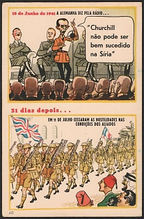 1933-1945 Portugal, Anti-Germany (Anti-Nazi) Propaganda, 'June 10, 1941 Germany Says on the Radio', WWI Caricature Postcard