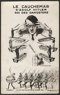 1933-1945 United States, Anti-Germany (Anti-Nazi) Propaganda, 'The Nightmare of Adolf Hitler King of the Gangsters', WWI Caricature Postcard