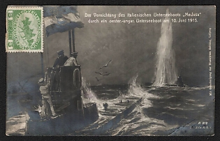 1915 Austria 'Destruction of the Italian Submarine Medusa by an Austro-Hungarian Submarine on June 10, 1915' World War I Propaganda Postcard