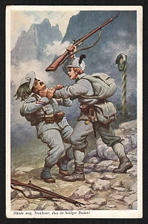 1914-1918 Austria 'Hands Off, Treacherous Scoundrel, this is Holy Ground!' World War I Propaganda Postcard