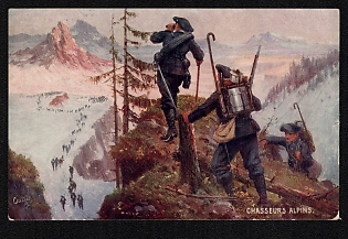 1914-1918 France 'Alpine Hunters' World War I Propaganda Postcard
