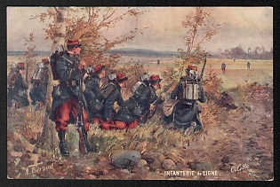 1914-1918 France 'Line Infantry' World War I Propaganda Postcard